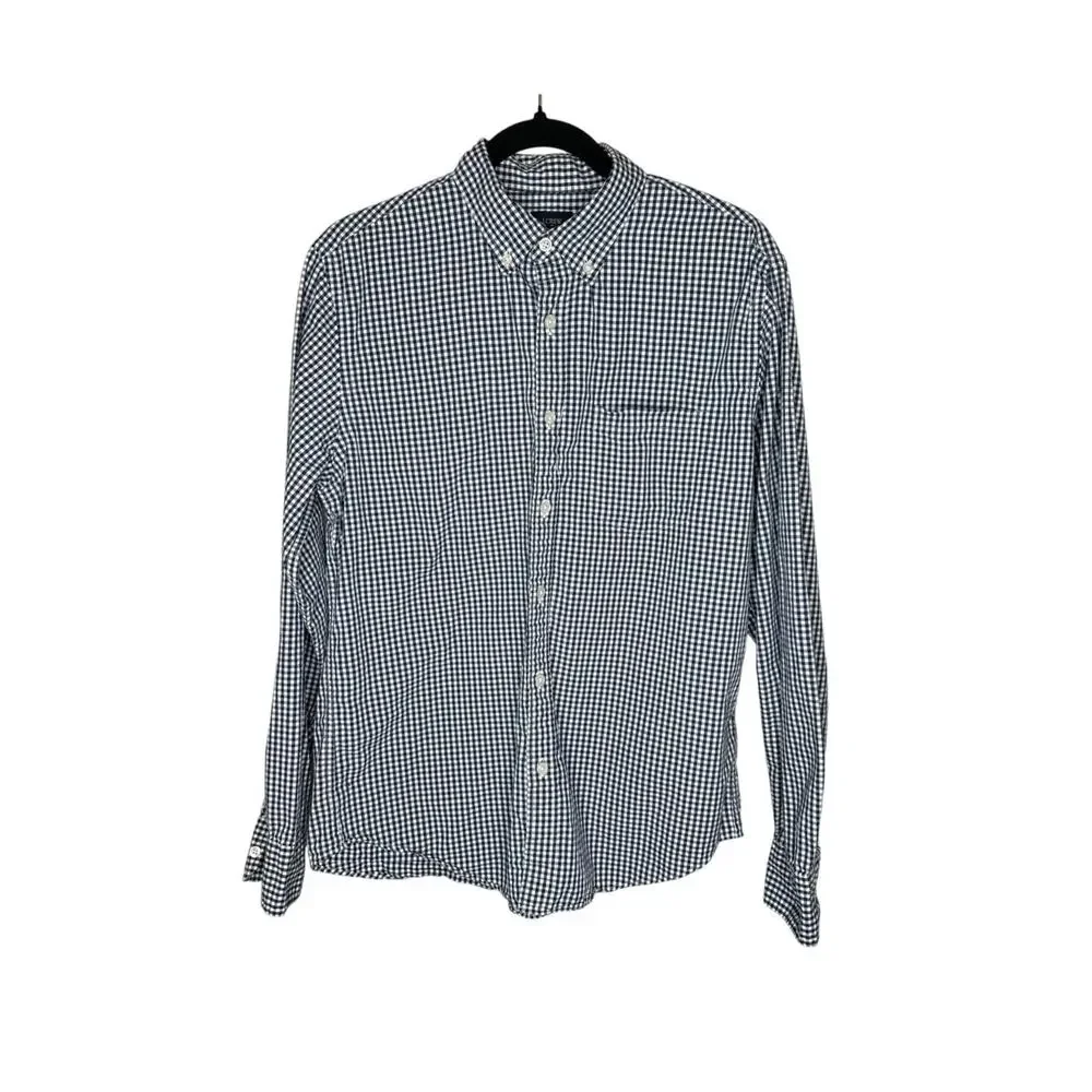 J.Crew Gingham Button Down Shirt Mens M Blue White Check Long Sleeve Cotton Top